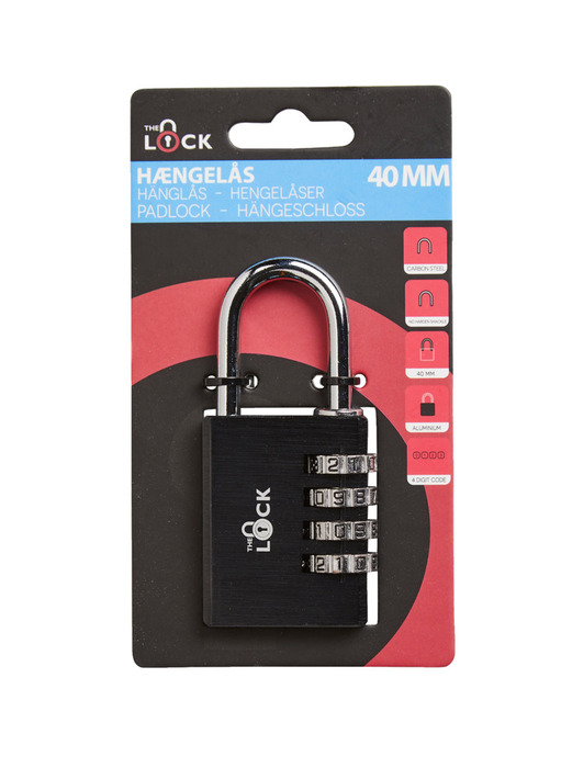 Hængelås m/kode 40 mm sort aluminium